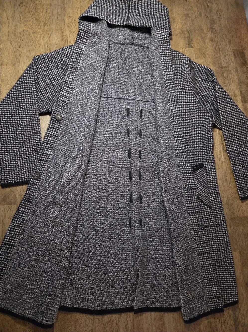 Hooded Long Knit Detailed Back And Pockets Coatigan - Picture 7 of 11